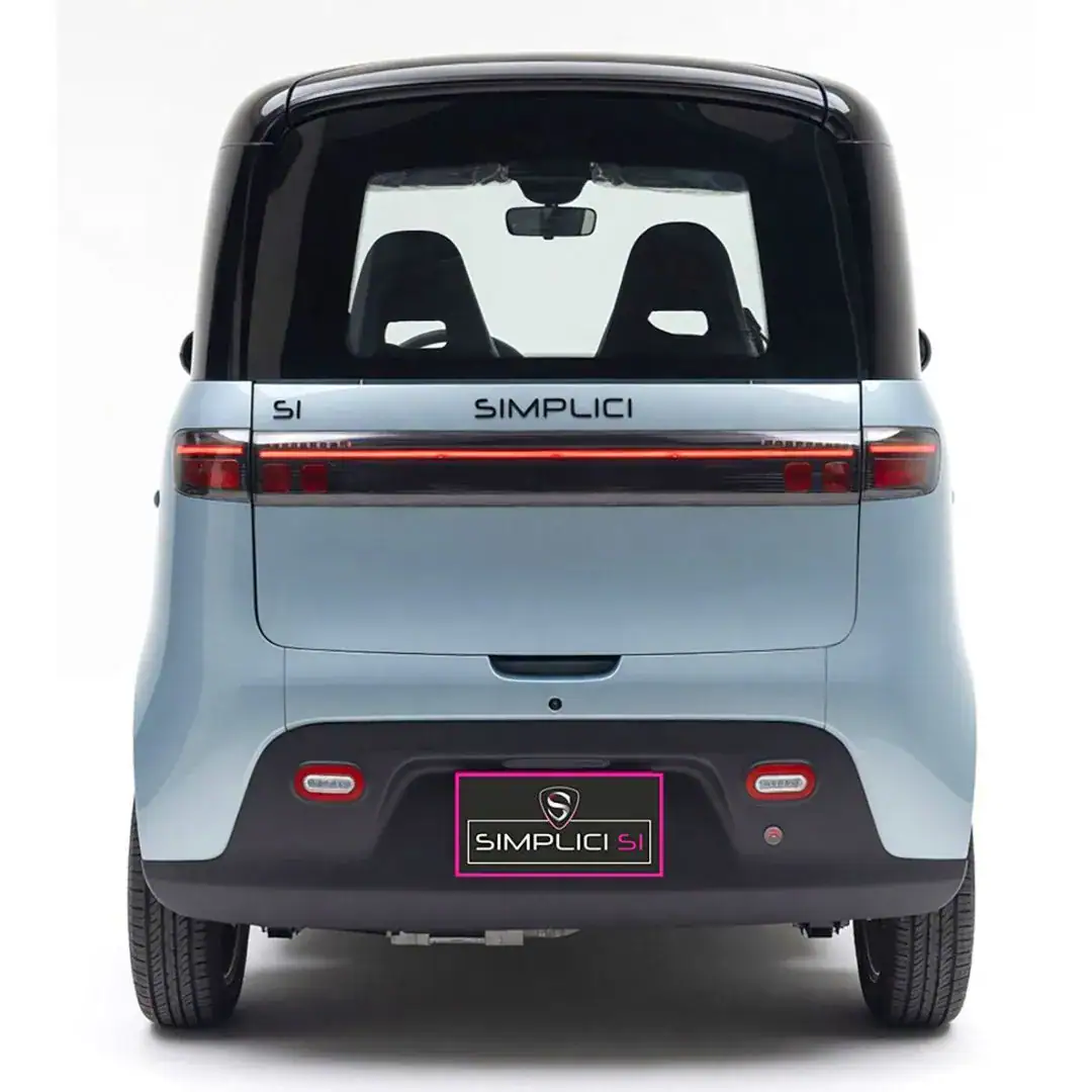 Location Simplici S1 – voiture sans permis électrique en Île-de-France – vue arrière, bleu gris