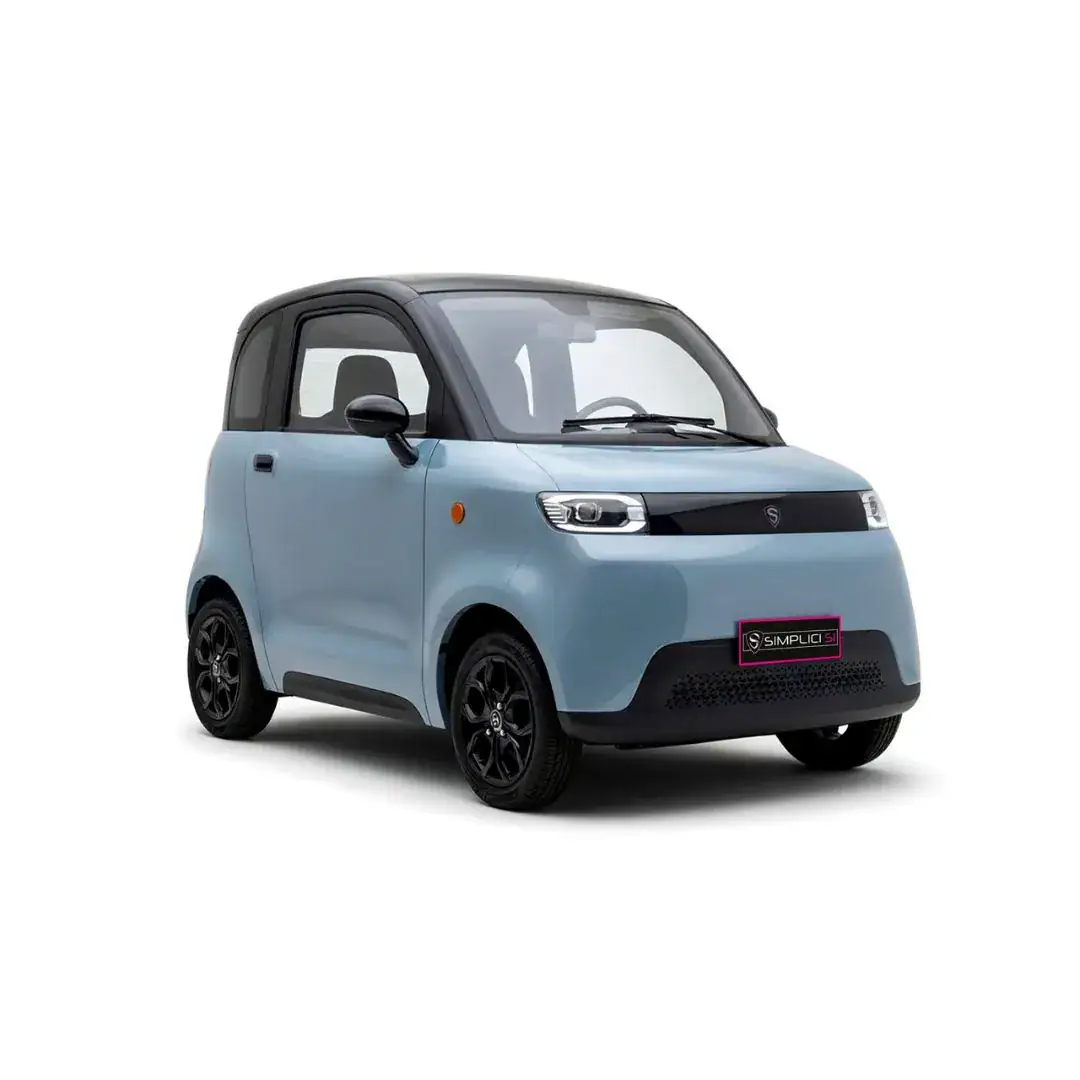 Location Simplici S1 – voiture sans permis électrique en Île-de-France – vue de trois quarts avant, bleu gris